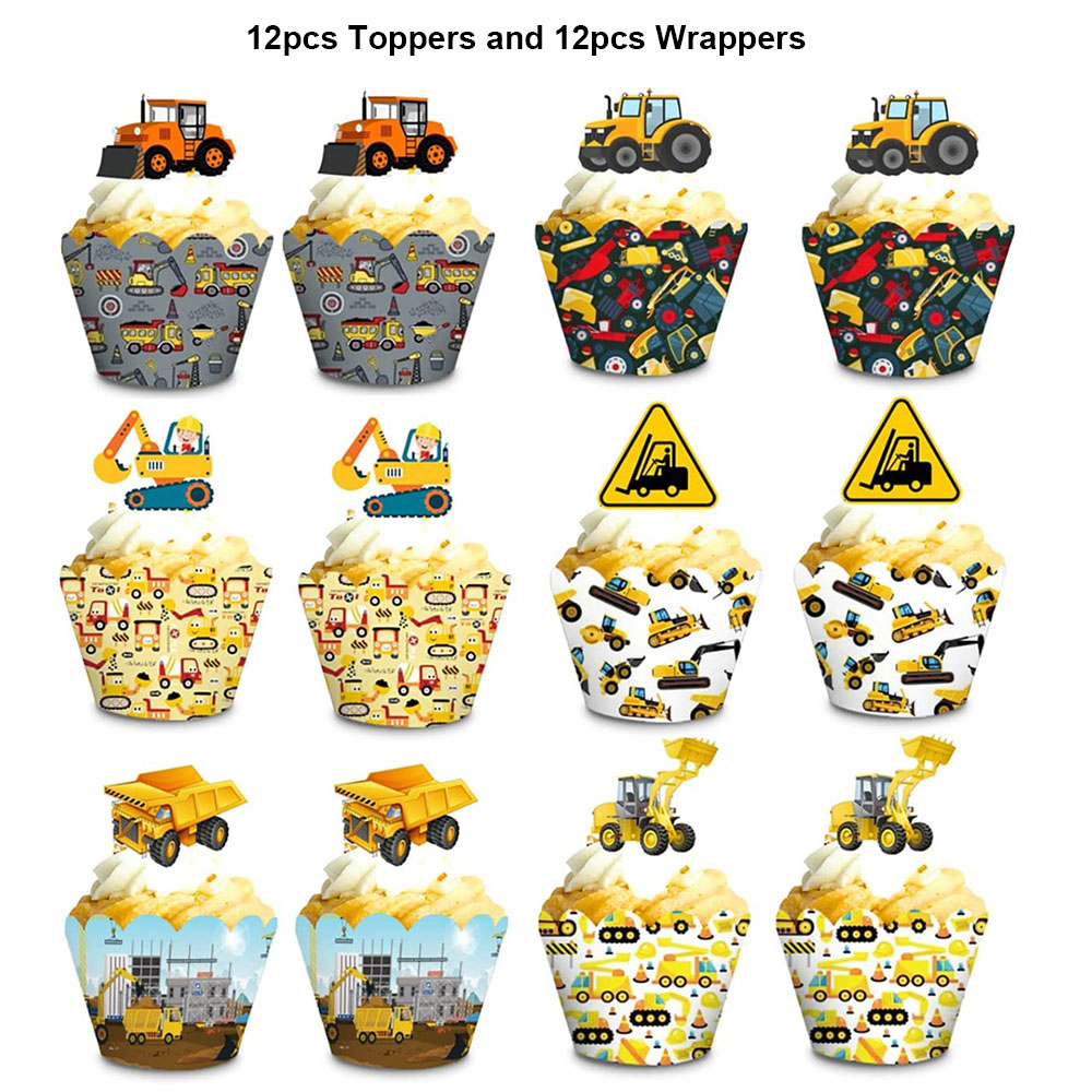 7 stks Bouw Cupcake Topper Pick Dump Truck Graafmachine Tractor Party Cake Toppers voor Kinderen Verjaardag Baby Shower Party Decor