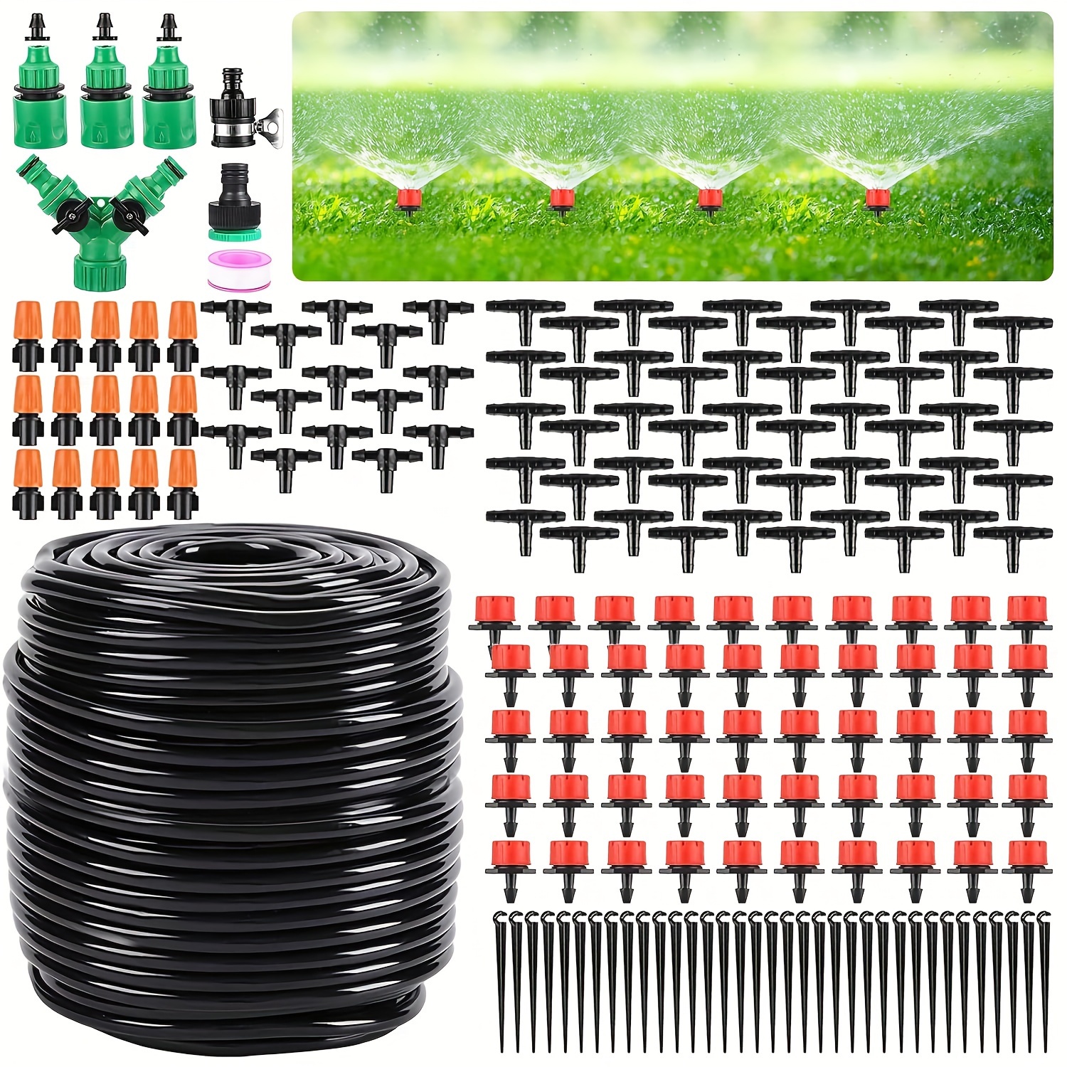 200pcs Garden Drip Irrigation Kit,164FT/50M Greenhouse Micro automatic Drip Irrigation system Kit with Blank Distribution: Default Title