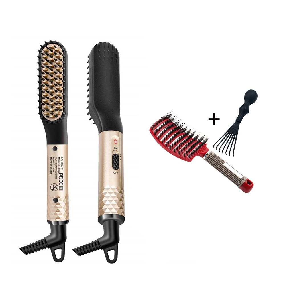 Peigne électrique à défriser pour hommes, brosse à cheveux multifonctionnelle, peigne à lisser la barbe, bigoudi, coiffeur rapide: YELLOW / EU