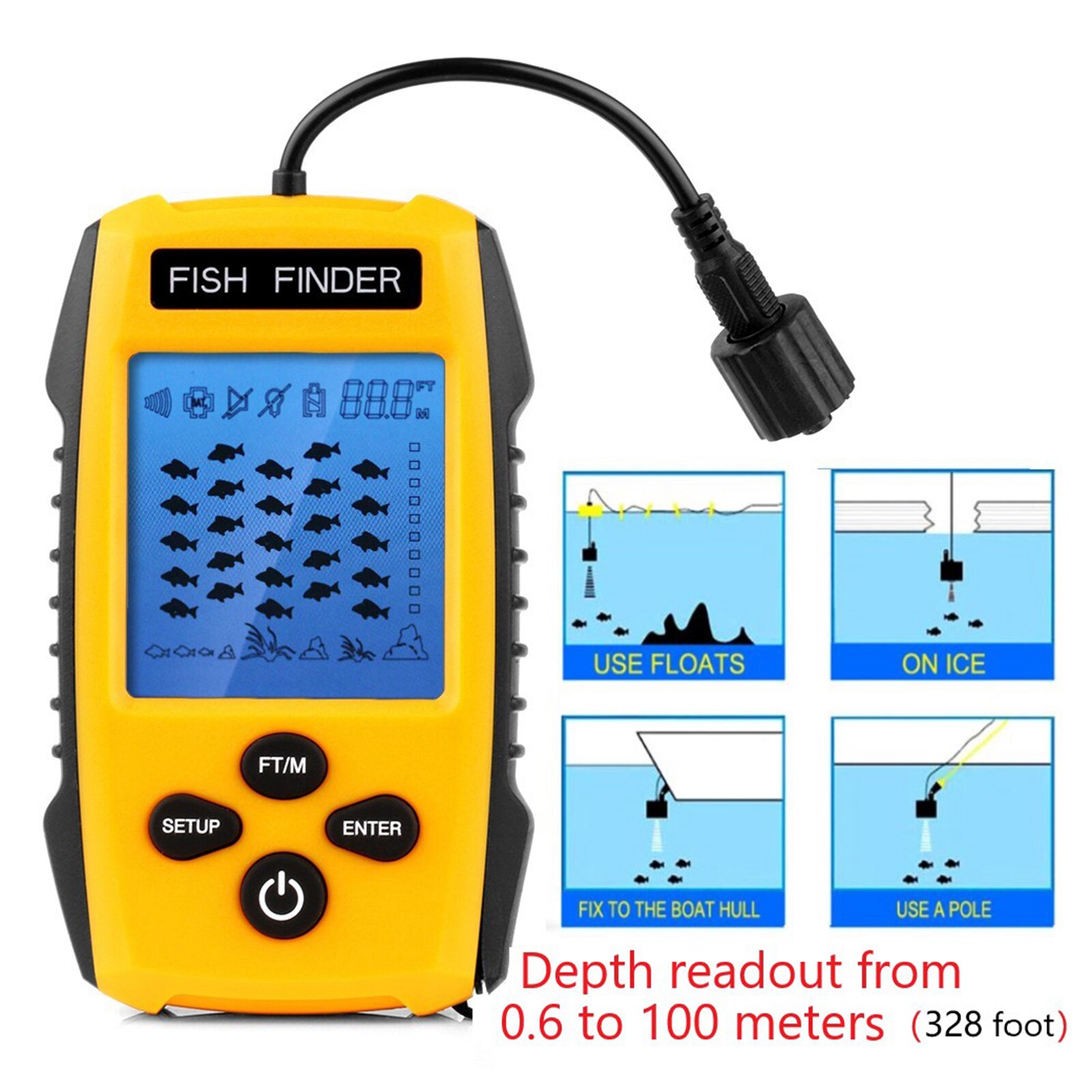 Détecteur de poissons Portable, détecteur de profondeur de poisson avec Sonar, détecteur de poissons sous-marin