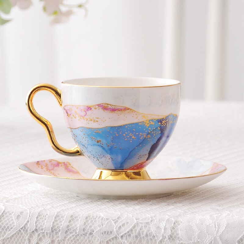 Pastoral Nordic Cup Saucer Bone China Creativity Teaware Reuseable Eco Friendly Cup Saucer Coffee Canecas Home Decoration EK50BD: C