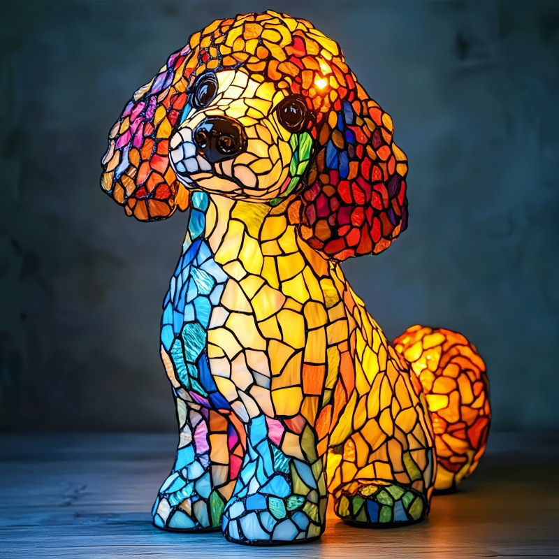 Kattelampe i farget glass, retro magisk katt i farget harpiksbordlampe - søt led-lampe med kjæledyrtema for hunde- og katteelskere: Grønn