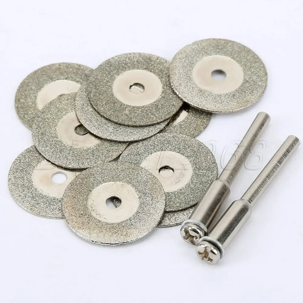 Disco de corte de hoja de diamante, rueda de discos de corte con 2 uds. Para taladro de mandril de 3mm, amoladora, herramienta rotativa, 20mm, 10 Uds.