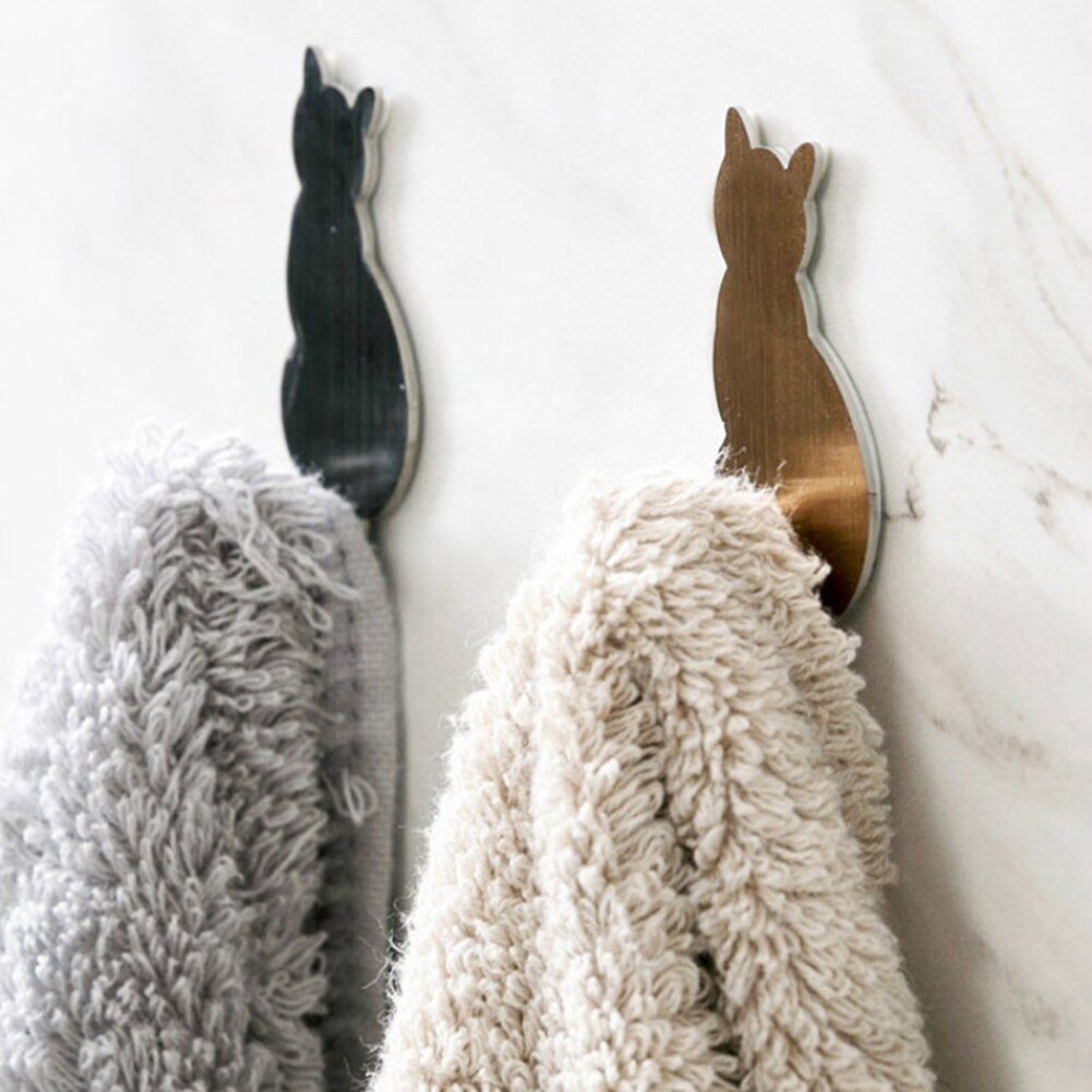 2 sztuk samoprzylepne haczyki ścienne mocny klej łazienka metal kot ściany wzory naklejki drzwi wieszak robić ręczników