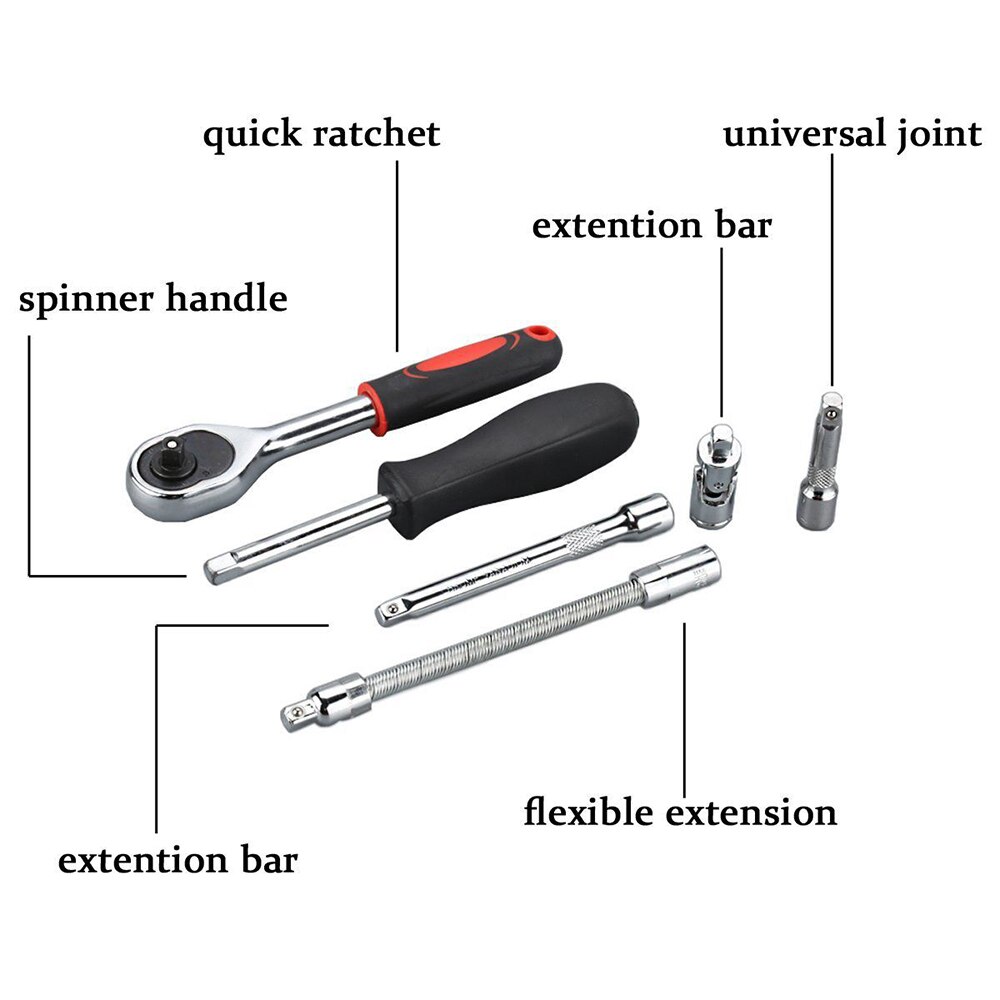Car Repairing Socket Wrench Set Chrome Steel Ratchet Wrench Key Hand Tool Spanner Adjustable Multi-function Purpose Wrench Kit
