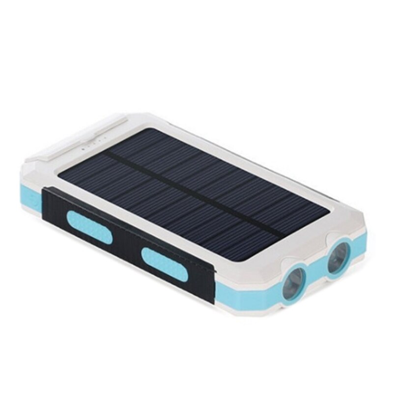 Solar Power Bank Draagbare Oplader 20000Mah Waterdicht Battery Backup Charger Solar Panel Charger Met Dual Led Zaklampen En C: White blue