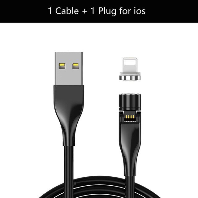 Cable magnético de 3A y 540 °, microusb tipo C de carga rápida, cargador magnético, Cable de datos para iPhone 12, 11 Pro, Max, Samsung, Xiaomi 10: Black IOS Plug / 1M