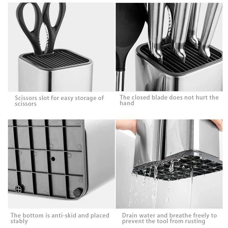 Large Capacity Kitchen Knives Tools Storage Rack Stand Block Stainless Steel Knife Cooking Tool Holder Home Kitchen Accessories