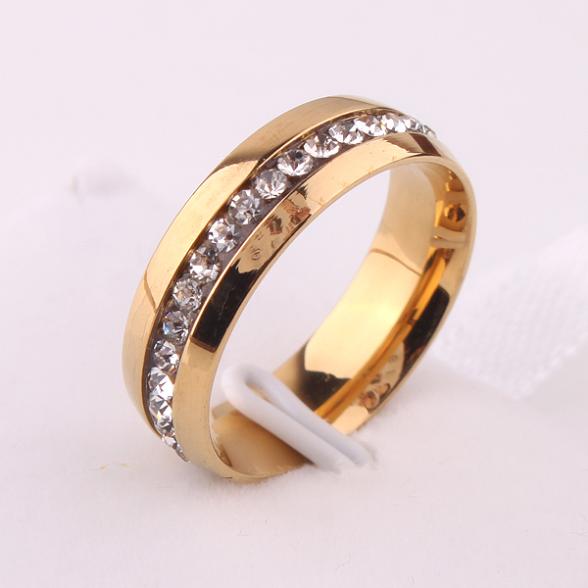 single row zircon cz 316L Stainless Steel finger ring GP jewelry size 16 17 18 19 20 mm