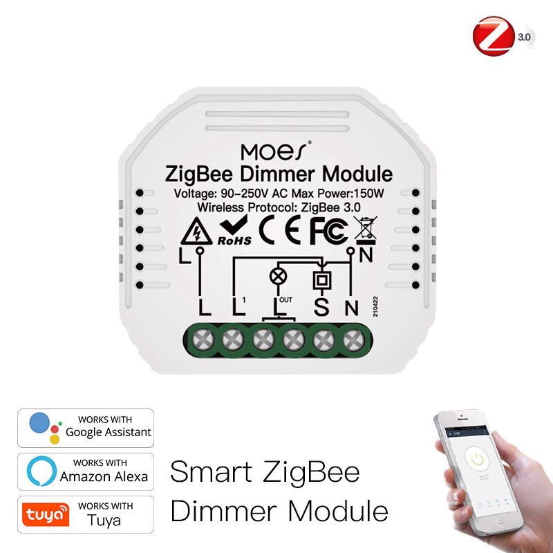 MOES ZigBee 3.0 slimme lichtschakelaar relaismodule 1/2/3 gang Smart Life/Tuya-bediening, 2MQTT-opstelling met Alexa Google Home Yandex: Bundle3