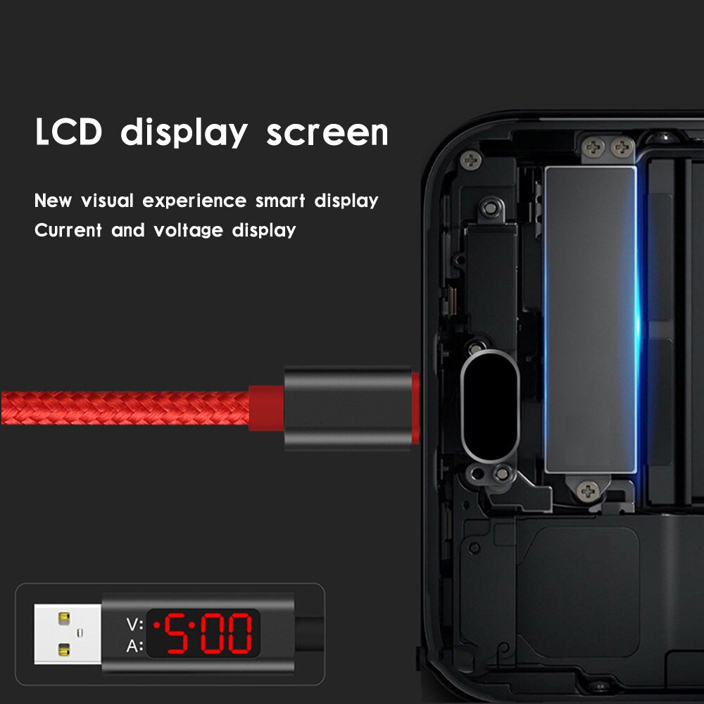 USB Display Kabel Für iPhone X Typ C Micro USB Kabel 3A Schnelle Ladekabel Mit LED Spannung Strom Display nylon Handys Kabel