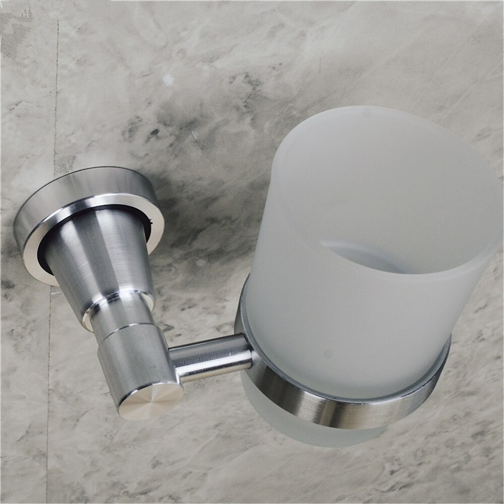 Lys børstet plads aluminium enkelt kopholder badeværelse hardware vedhæng frostet kop mundskyl tandbørste kopholder