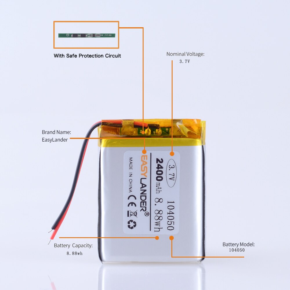 Batterie li-po Rechargeable 3.7V 2400mAh, Lithium polymère 104050, cellules li-ion pour GPS MP3 MP4, enregistreur de conduite
