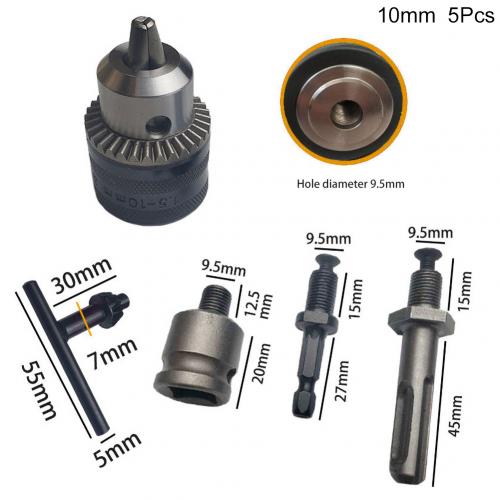 Adaptador de mandril de broca, 5 peças 6.5/10/13/16mm conversor sem chave haste haste mandril braçadeira 0.6-6.5mm/0.8-10mm/2-13mm/3-16mm: 10mm