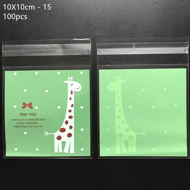 100pcs/lot 10*10cm Plastic Bags Animal Cookie&amp;Candy Bag Self-Adhesive For Wedding Birthday Party Bag Biscuit Packaging Bag: 10x10cm 15
