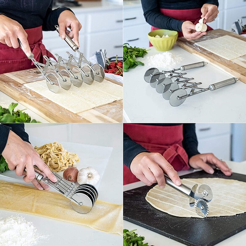 Pastry Cutter 5 Wheel Dough Cutter and Dual Fluted Ravioli Cutter Wheel/Pizza Cutter Wheel Versatile Brownie Cutter