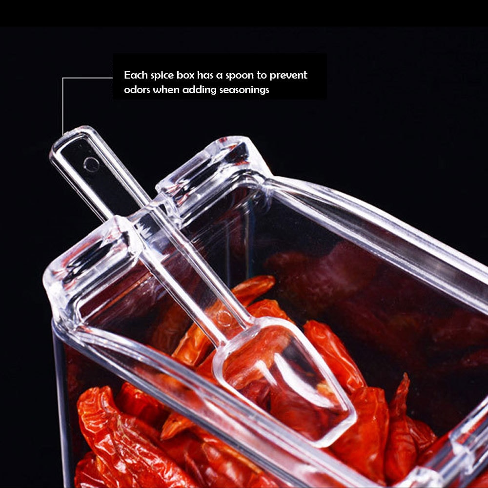 4 unids/set claro estante de condimentos recipientes para especias almacenamiento contenedor condimento jarras Cruet con cubierta y cuchara utensilios de cocina suministros