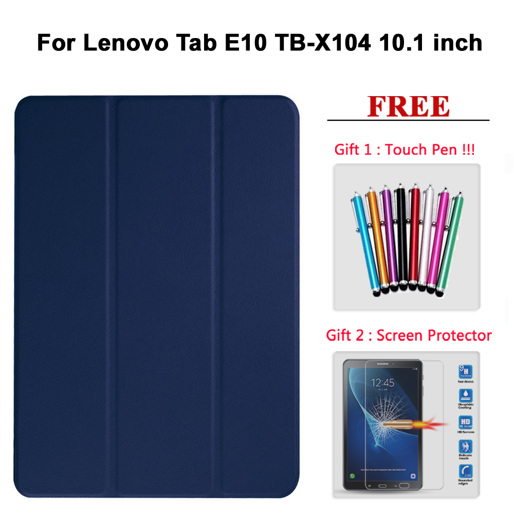 Free Screen Protector Glass +Case For Lenovo Tab E7 / E8 / E10 / M10 PU Leather Smart Magnetic Cover TB/X104F/7104F/8304F/X605F: Tab E10 shenlan