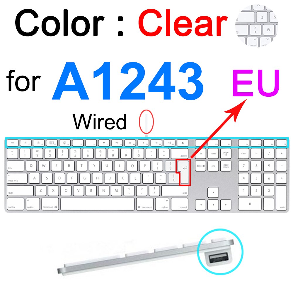 Keyboard Cover Voor Imac Draadloze Bluetooth Magic Voor Apple A1644 A1314 A1843 A1243 G6 Numeriek Toetsenbord Clear Eu Ons Protector huid: Clear for A1243 EU