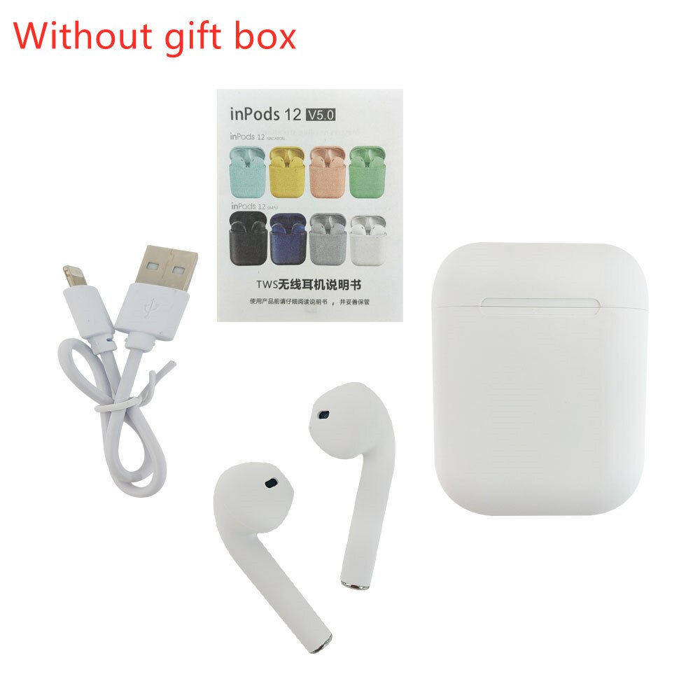 i12 Tws Wireless Headphones Bluetooth 5.0 Earphone Matte Macaron Earbuds Handsfree With Mic Charging Box Headset for all phones: 3049-G-1