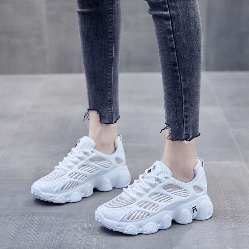 Vrouwen Tennis Schoenen Ademend Holle Mesh Dikke Zool Chunky Sneakers Gym Fitness Vrouwelijke Sportschoenen Tenis Feminino Mand Femme