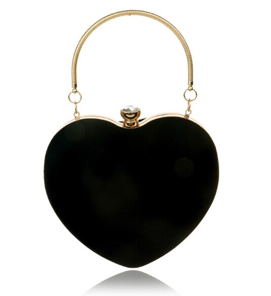 Liefdeshartvorm effen suède bruiloft dames clubfeest gala avond clutch handtas portemonnee handtas feesttas dames handtassen: Zwart