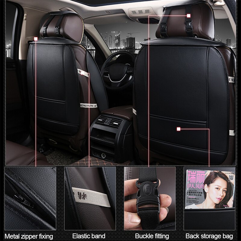 funda asiento coche Cuero de la PU Beige coche Set de funda de asiento de vehículo cojín para Mitsubishi Nissan Renault Peugeot Auto Interior accesorios para el coche accesorios productos