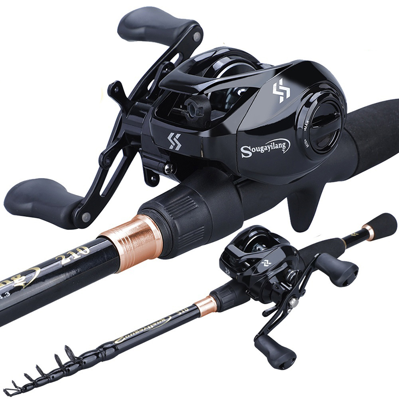 Sougayilang – canne à pêche Casting de 1.8 à 2.4m, Combo, télescopique, moulinet à grande vitesse de 7.2:1, avec ligne de pêche de 150M