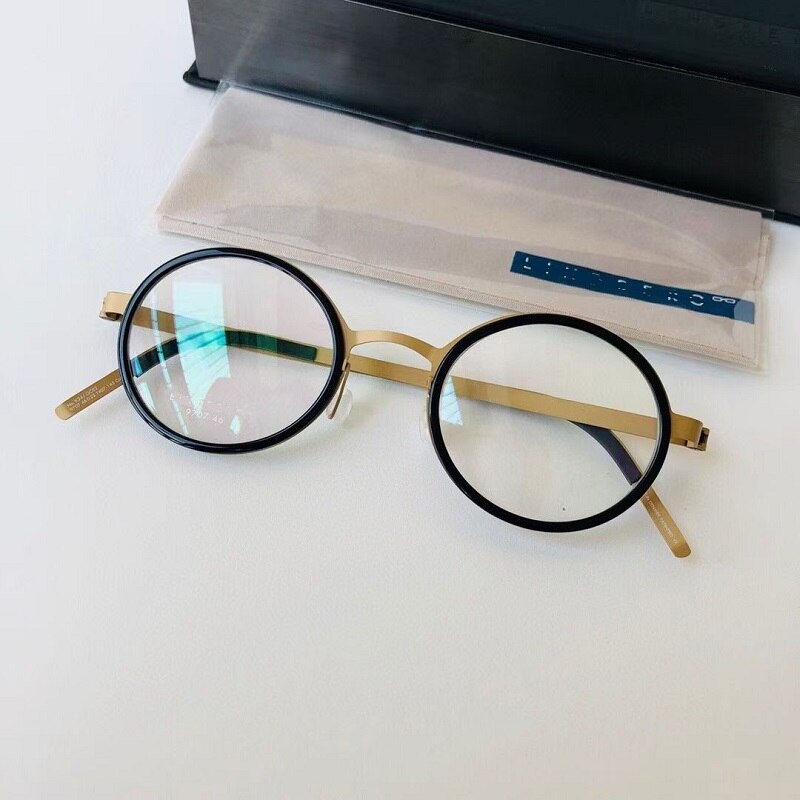 Dänemark Titan Ultraleichte Brille Rahmen Männer Frauen Runde Brillen Schraubenlose Brille Optic Rezept Brillen 9707: Black gold