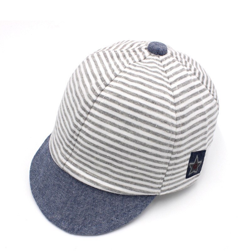Gestreiften Baby Hut Sommer Baumwolle Baby Junge Kappe Einstellbar Säuglings Hüte für Mädchen 6-18M 1 PC: Gray Cotton