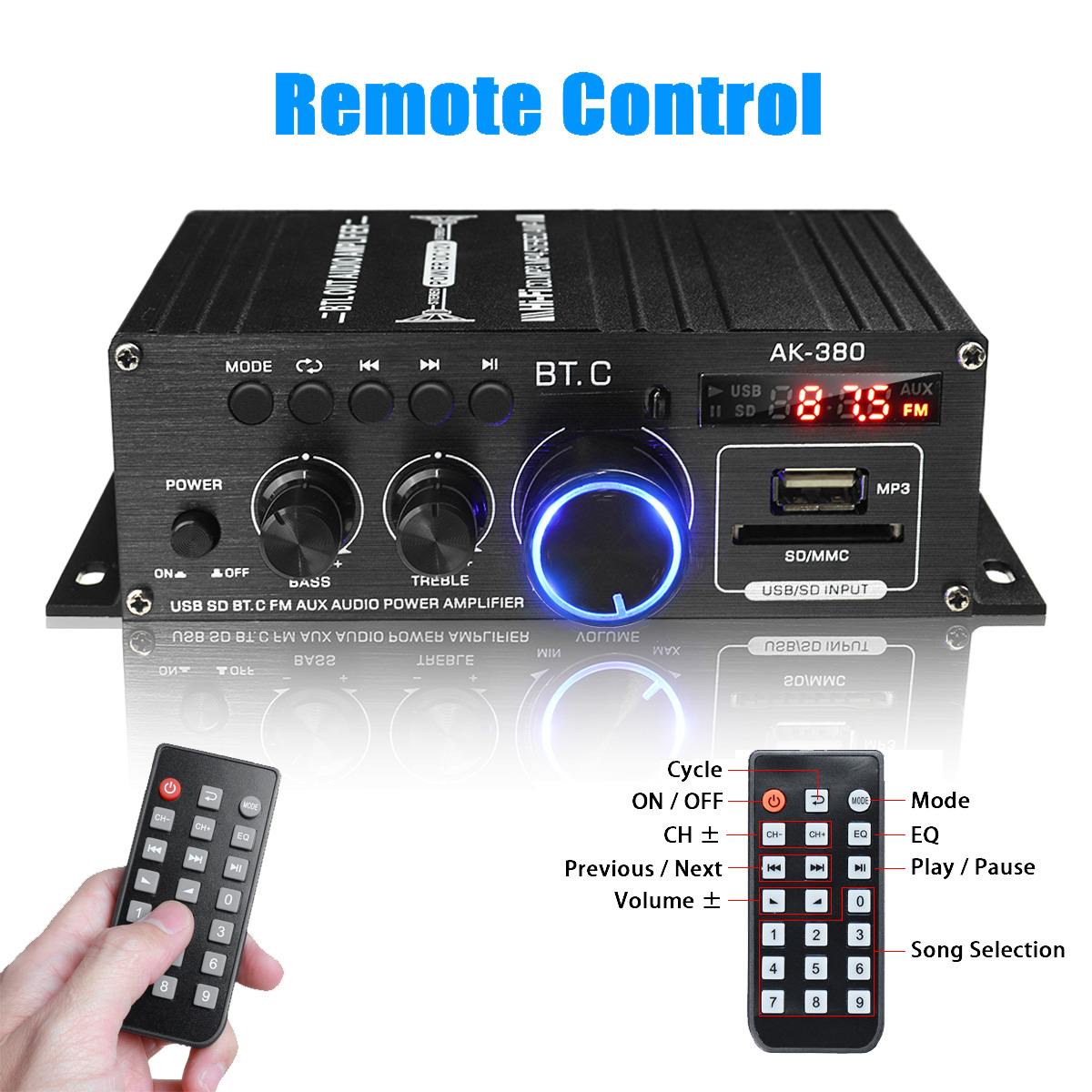 2 Channel Bluetooth 800W Power Amplifier AK380/AK370/AK170 Audio Karaoke Home Theater Amplifier Class D Amplifier USB SD AUX
