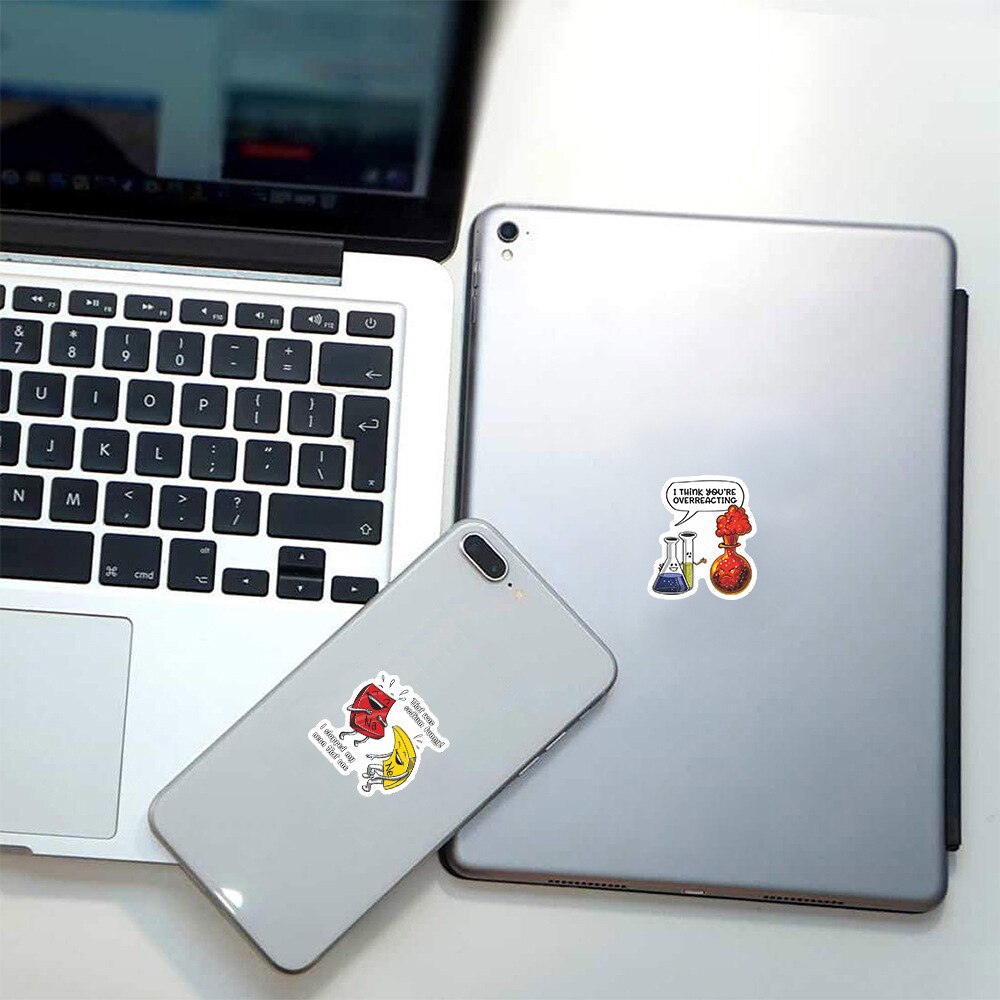 50 stk science lab kemi vinyl klistermærker diy til laptop skin frige bagage skateboard mærkater til macbook/asus/xiaomi/hp /ps4