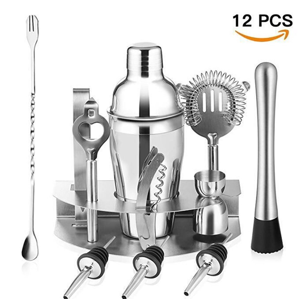 12 pezzi In Acciaio Inox Cocktail Shaker Mixer Vino Martini Boston Set Bar, Utensili E Accessori Kit Per Bartender Drink Party Bar 350-strumenti 750ML: 550ML