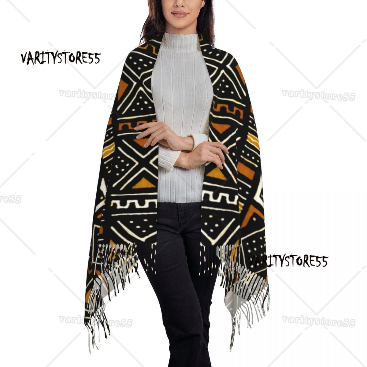 Écharpe Bogolan africaine imprimée personnalisée pour hommes et femmes, écharpe chaude d'hiver et d'automne, châle d'art ethnique Tribal africain