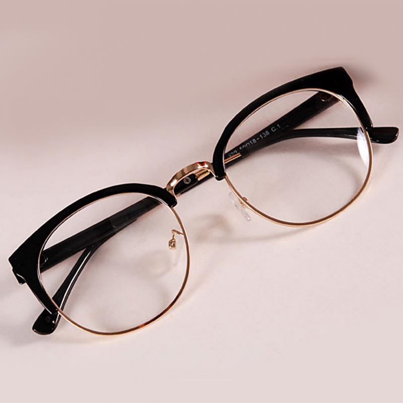 Neue Stil Anti-Strahlung Brille schlicht Glas Brille Frauen Metall + Kunststoff Halbkreis Rahmen Gläser Bunte Optische