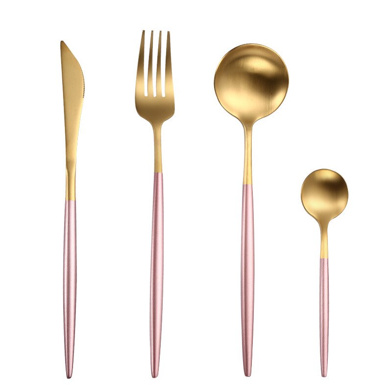 Bestekset zwart goud vork lepel messenset roestvrij staal servies reisserviesset voor bruiloft: Roze goud
