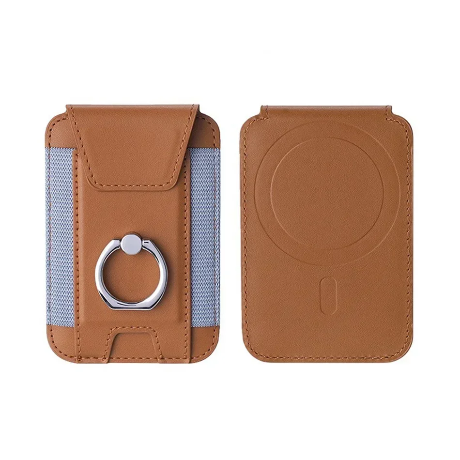Magsafe Phone Wallet Card Holder with Ring Stand Flap Cover Pu Leather Wallet Magnetic Phone Case dla Iphone 12 13 14 15 16 Pro: Brązowy