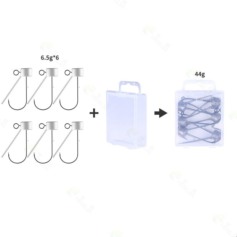 Wokotip 6pcs/Lot Mushroom Head Jig Head Fishing Hook Weedless Fishing Ned Rig Bass Fishing Tackle with box 3.5g 5.5g 6.5g: 6.5g