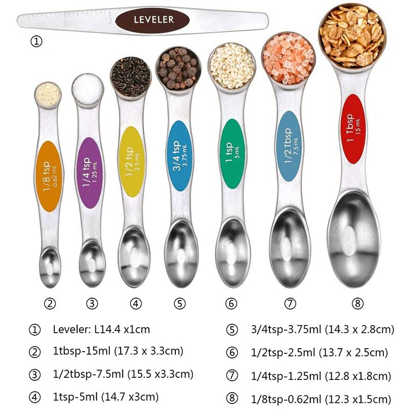 13 Piece Stainless Steel Measuring Spoons Set, Dual Sided Stackable Teaspoon for Measuring Dry and Liquid Ingredients