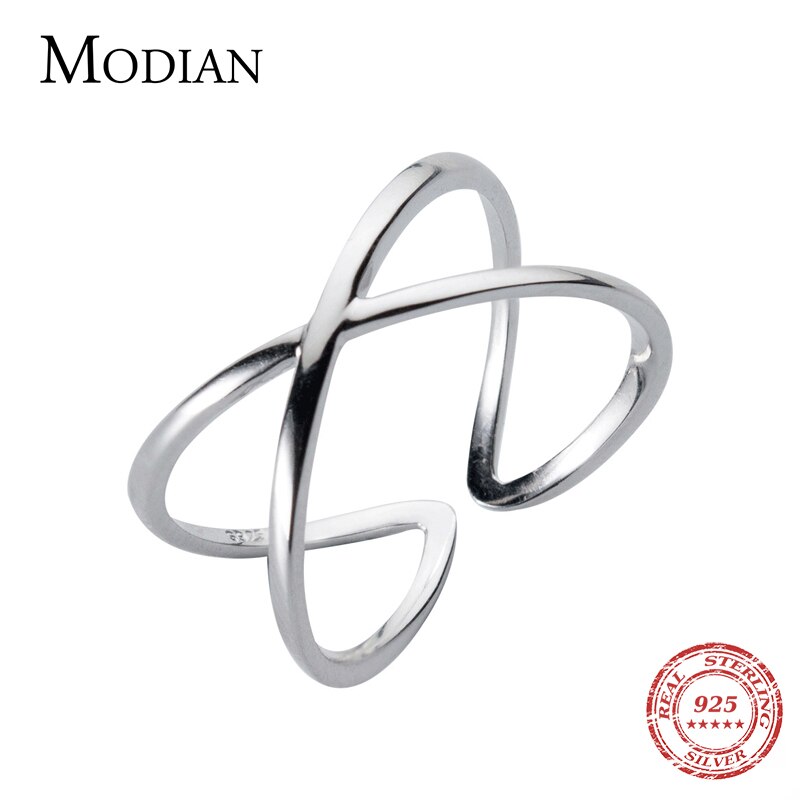 Modian glänzend Einfache knapp Quer bilden Ring für Frauen 925 Sterling Silber Einstellbar Freie Größe Ring Edlen Schmuck