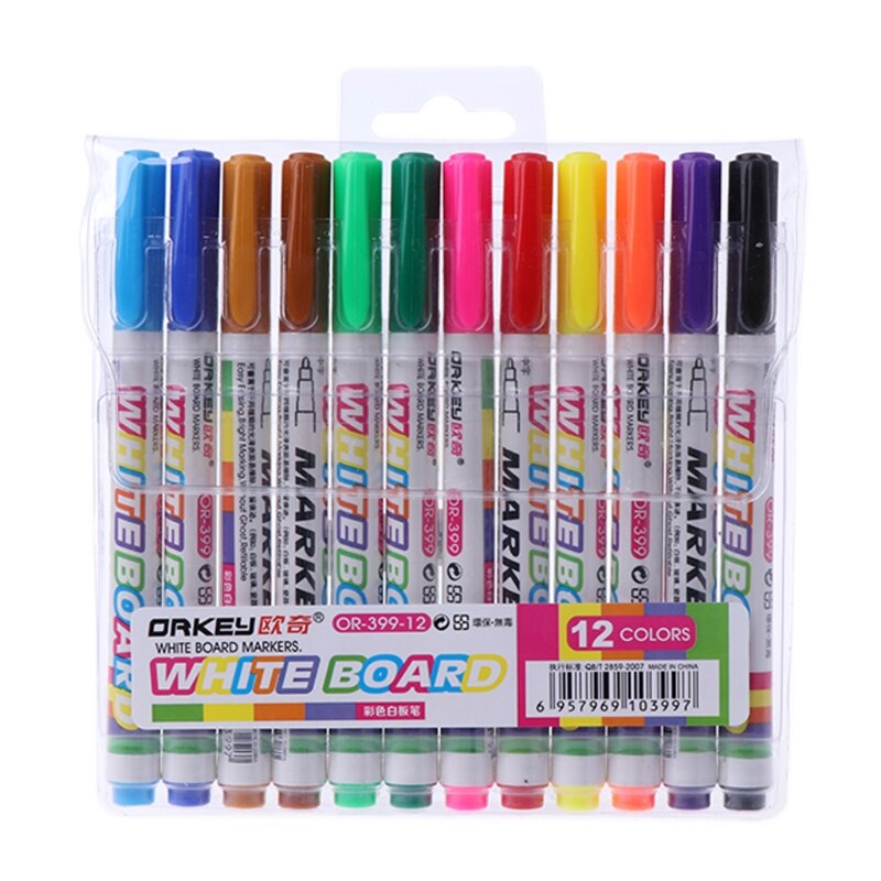 NoEnName_Null Plastic 12 Kleuren Whiteboard Marker Niet Giftig Droge Wissen Mark Teken Fine Nib Set Supply