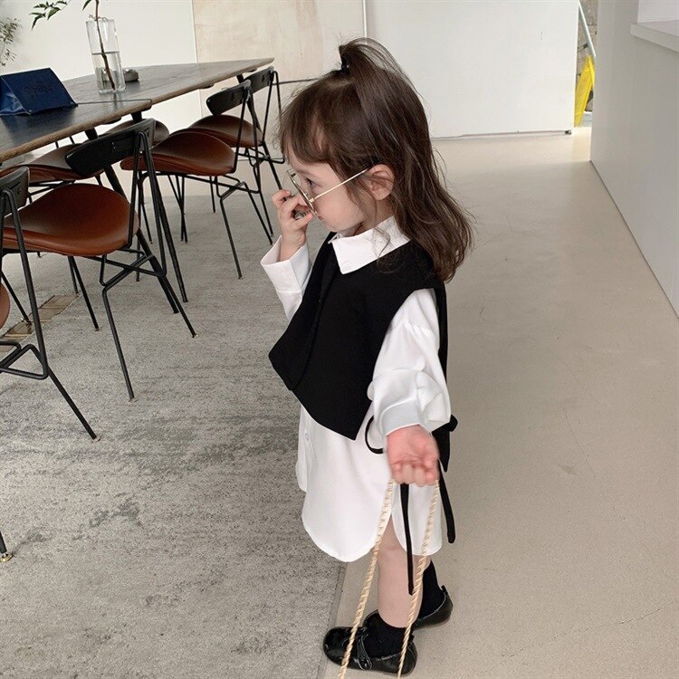 autumn vest shirt 2-piece Korean children's suit girls clothing set