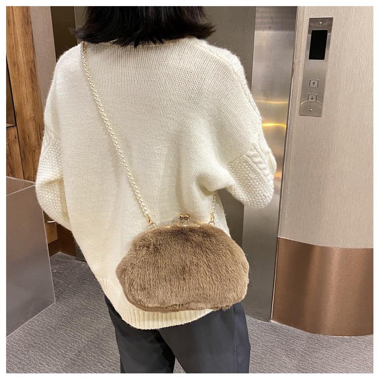 Vrouwen Zachte Bont Crossbody Tassen Voor Vrouwen Luxe Handtas Effen Kleur Keten Schouder Tas Dag Koppelingen Portemonnees: Coffee