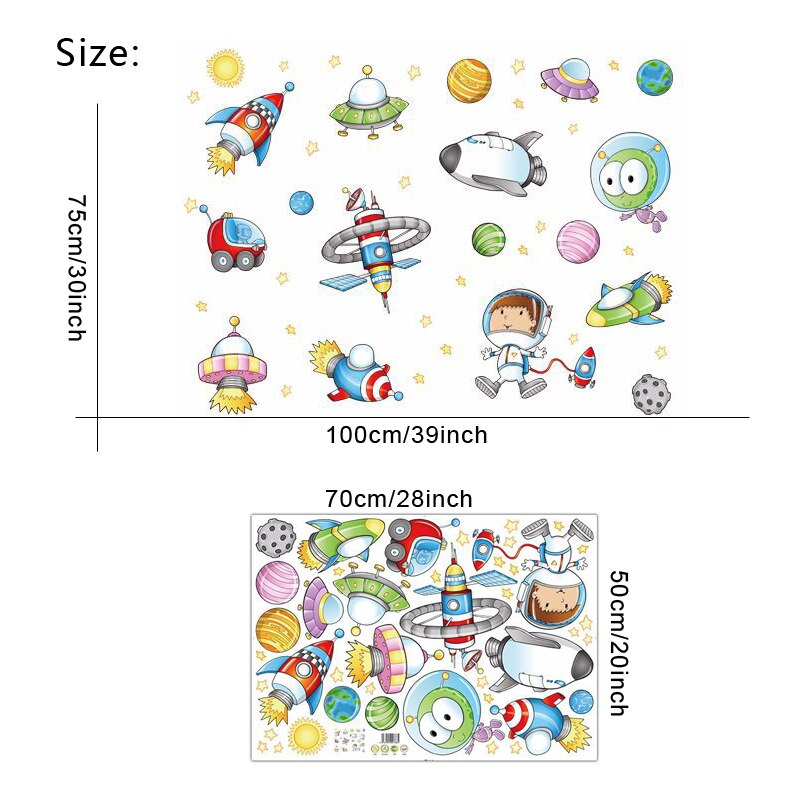 Cartoon Space ship Alien Wall Stickers Kids room Bedroom Nursery Wall Decals Removable Art Murals PVC Wallpaper Home Decor dc23