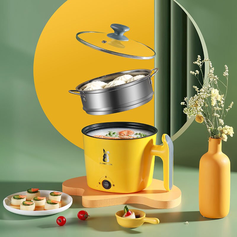 Electric Cooker 1.8L Electric Multicooker 220V Household Pot for 1-2 People Rice Cooker Single/Double Layer Non-stick Pan