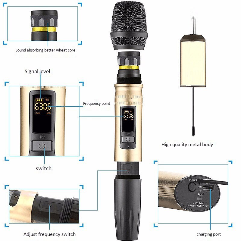 Ux2 Uhf Wireless Microphone System Handheld Led Mic Uhf Speaker With Portable Usb Receiver For Ktv Dj Speech Amplifier Recording