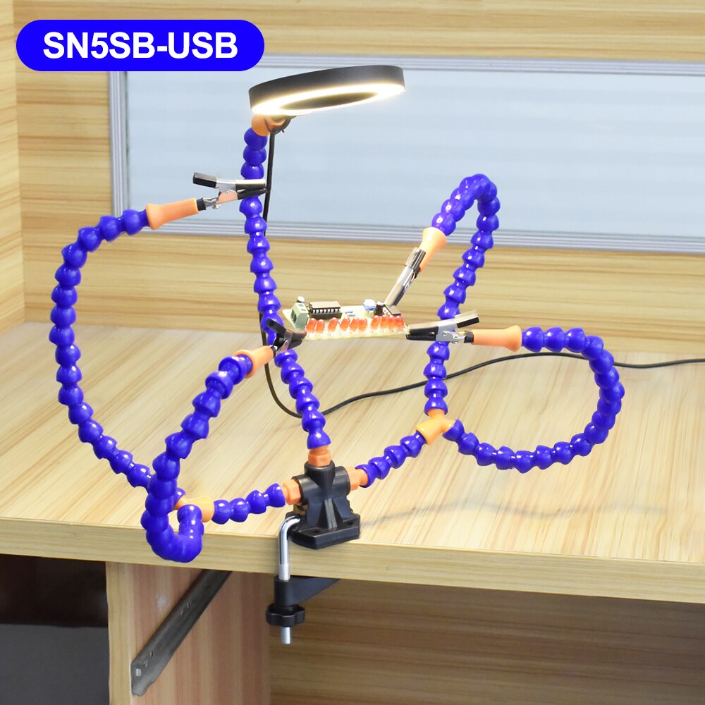 Toolour Bench Vise Table Clamp Soldering Station with 3pc Flexible Arms Soldeirng Iron Holder PCB Welding Repair Third Hand Tool: SN5SB-USB
