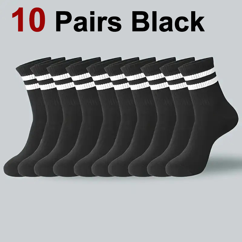 6/10/20 paires de chaussettes mi-tube à rayures neutres, absorbant la sueur, respirantes, douces et confortables, chaussettes de sport et de loisirs pour Couple: BLEU CIEL