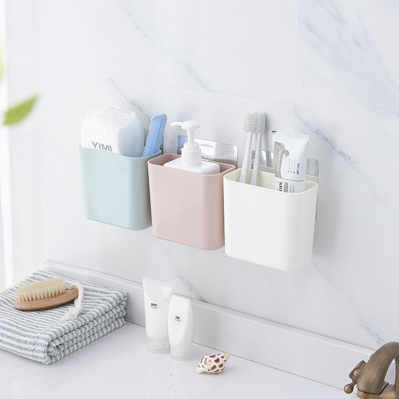Multi-function Toothbrush Holder Wall-Mounted Punch-free Bathroom Shelf Toothpaste Storage Rack for Kitchen Bathroom Accessories