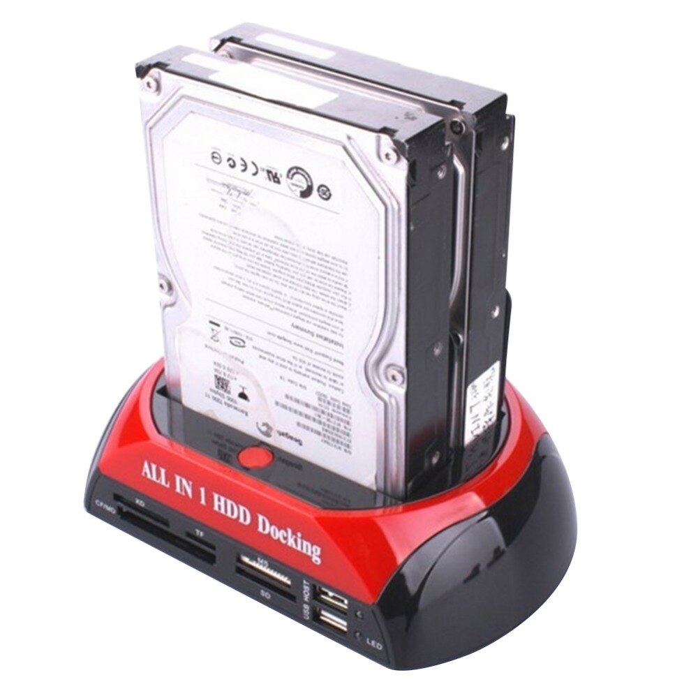 External Dual Port HDD Docking Station Hub with USB Port Memory Card Slot IDE SATA Data Reader XD/TF/CF/MD/Micro SD Cardreader